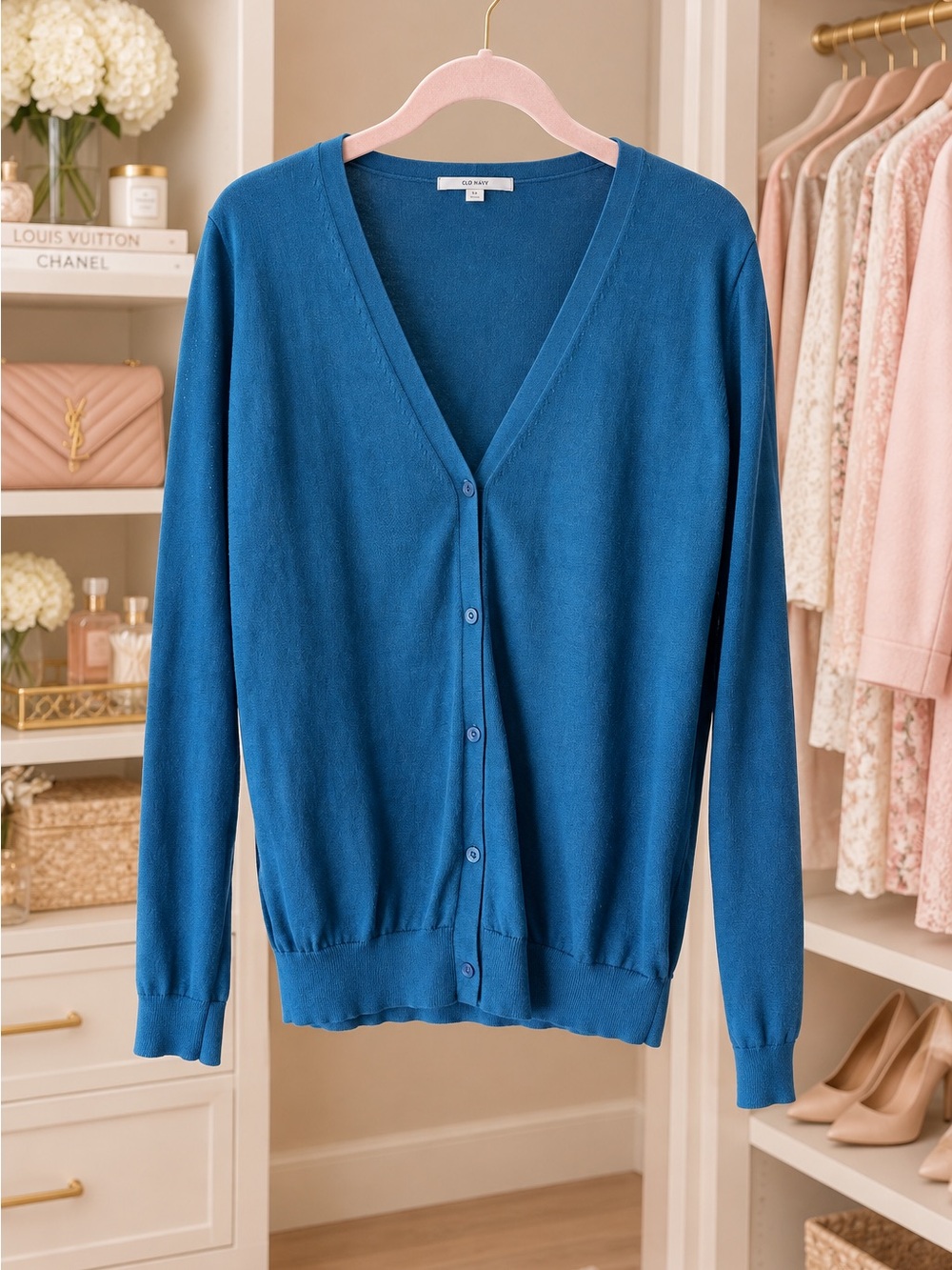 💙 UNIQLO 100% Cotton V-Neck Classic Button-Down Cardigan Sweater - Teal Blue M